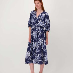 kimono jurk met print | summer navy / off white