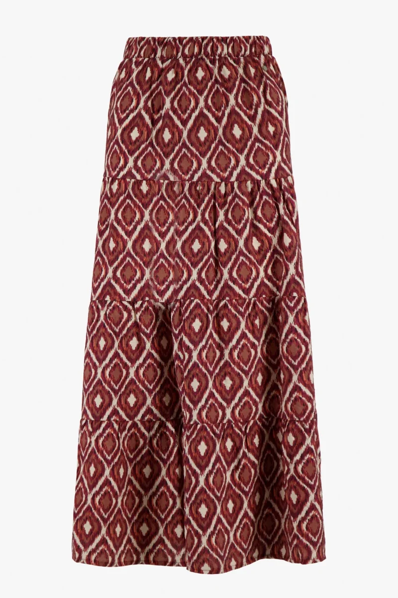 lange strokenrok met ikat print | zand / roodbruin - Afbeelding 2