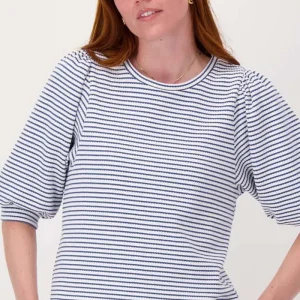 top met ballon mouw in streep | summer navy / off white