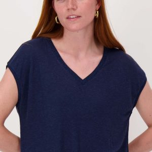V hals top met lurex boord | summer navy