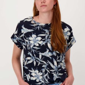 jersey top met bloemprint | summer navy / off white
