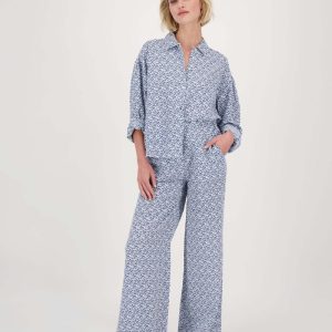 blouse lange mouw met waaierprint | multicolor