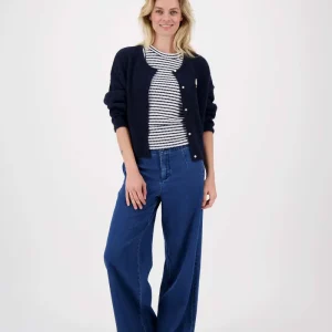 singlet met streep in structuur materiaal | off white / navy