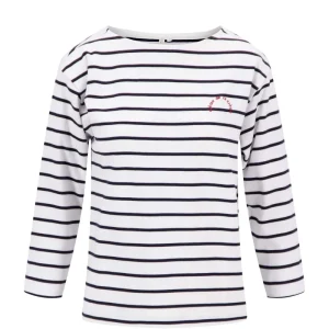 top boothals met 3/4 mouw gestreept | wit / donkerblauw
