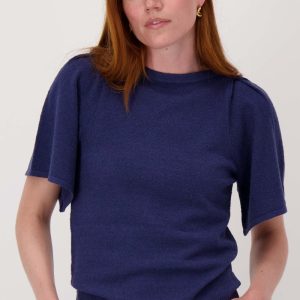 vlindermouw boothals top in boucle garens | summer navy