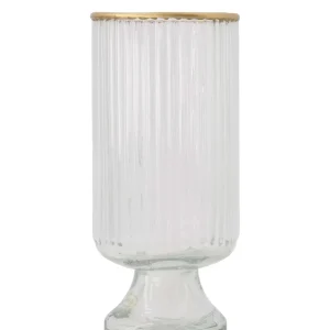tafelvaas S op voet glas ribbel | transparent / gold