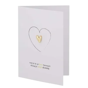wenskaart broche hartje in je hart wit/zwart/goud | white / black / gold