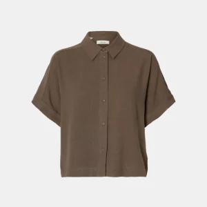 SLFVIVA SS CROPPED SUN SHIRT NOOS Chocolate chip