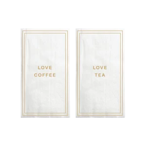 servetten rechthoek love coffee/tea | white / gold